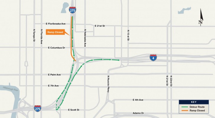 I-275 Southbound Ramp (Exit 45B) to Eastbound I-4 Closing Tuesday Night